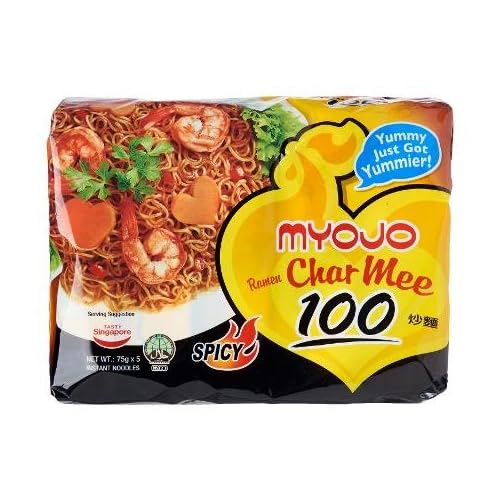 10-Pack  Myojo Ramen Char Mee Spicy Chewy Springy Dry Noodle, Strong Spicy FlavorPerfect For Those Who Are Looking For Bit of Heat In Their Meal Yummy Just Got Yummier! 10 packs x 75g