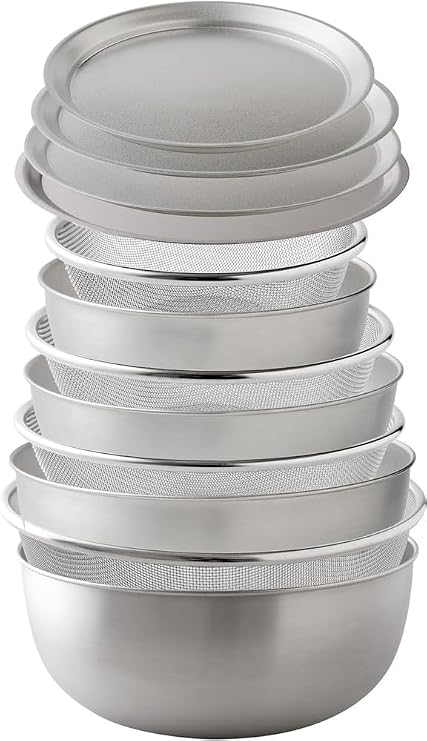 Ernest Scratch-Resistant Bowl, Strainer, Plate 12-Piece Set 15/18/21/24cm Made of New Stainless Steel Material Called "New Galaxy" for Beauty and Durability, Dishwasher Safe, Made in Japan by