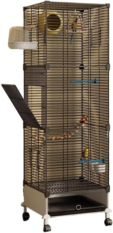 Birdcage Parakeet Cage DIY Design with Wheels for Easy Assembly and Easy to Clean Removable Tray, Clear Birdcage, Great for Multiple Parakeets Black 3 Layers Set of 10, Black Iron Mesh