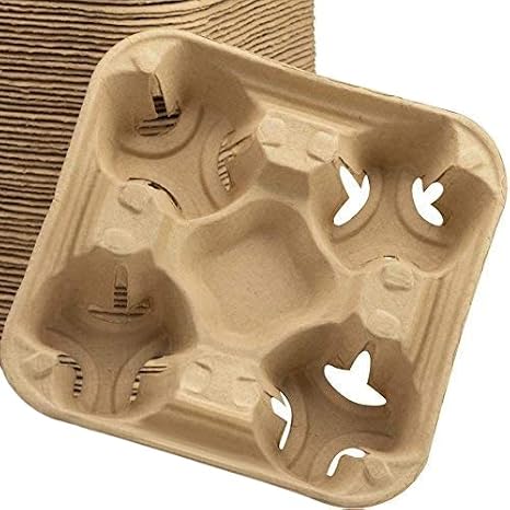 Premium Biodegradable 4 Cup Carrier 25 Pack by Avant Grub. Compostable, Pulp Fiber Tray for Hot and Cold Drinks. Eco-Friendly and Stackable to Keep Soda, Coffee and Other Beverages from Spilling