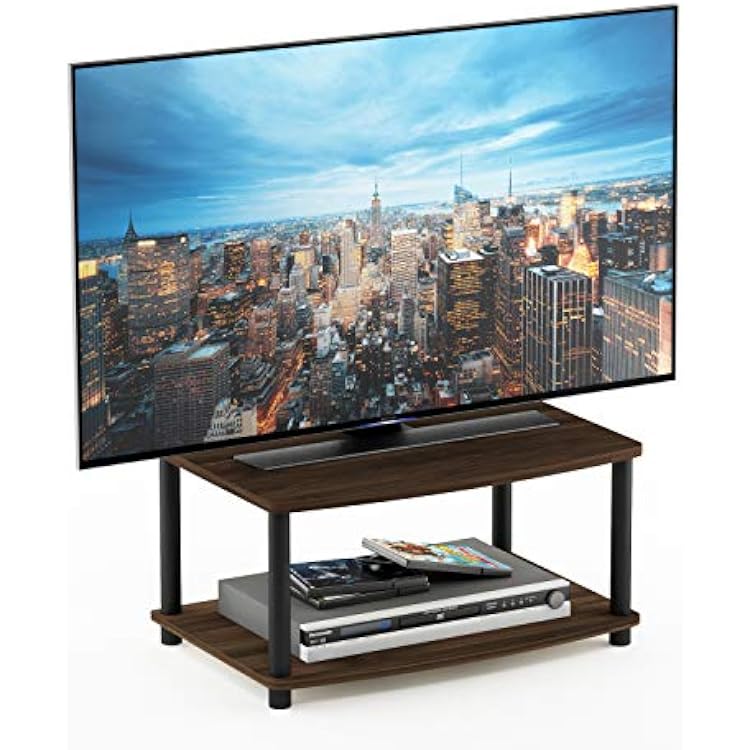 Furinno TURN-N-TUBE TV Riser Stand, 2-Tier Small Elevated No Tools TV Stand with Plastic Poles, Console for TV up to 32 inch, 15.8 x 23.8 x 11, for Living Room, Bedroom, Columbier Walnut