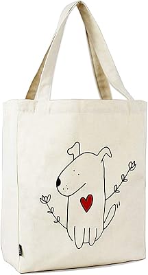 Canvas Tote Bag with 3 Inner Pocket Cotton Heavy Duty Gusseted Shopping Bag for Weekend Overnight School Book Cute Dog