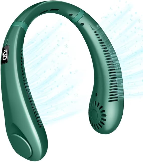 Portable Neck Fan Air Conditioner,Neck Cooler Fan Portable Rechargeable,Personal Cooling Fans Wearable for Your Neck,Bladeless Neck Fan for Women Men Green