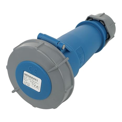 552 | MENNEKES Industrial Power Socket, Blue, 3 Pole, Straight, 32A, 230 V, Cable Mount, 6H, AM-TOP, IP67