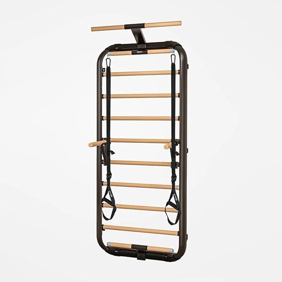 Swedish Ladder, Wooden Stall Bar with 11 Strategic Rods, Foldable, Multifunctional Training, Core Strengthening, Range of Motion Training, Load Capacity 330.7 lbs 150 kg, Includes Push Up Bars and
