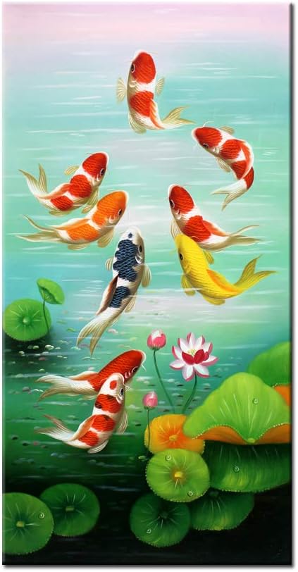 HYLOVE FISH Art Framed Original Contemporary Painitng On Canvas Giclee Print Wall Art Home Decor China's wind Feng Shui Koi Fish painting Living Room Office kitchen Decoration AFS1102 (8X16 inch)