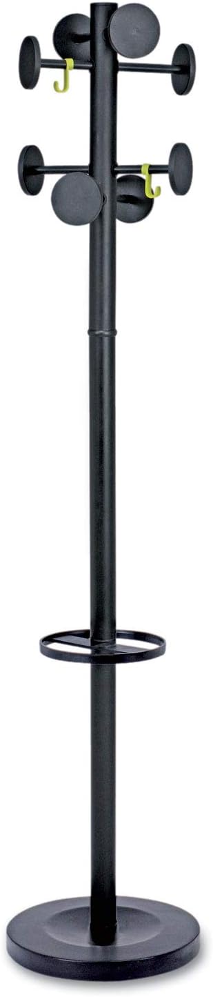 Alba Stan3 Steel Coat Rack, Stand Alone Rack, Eight Knobs, 15w X 15d X 69.3h, Black