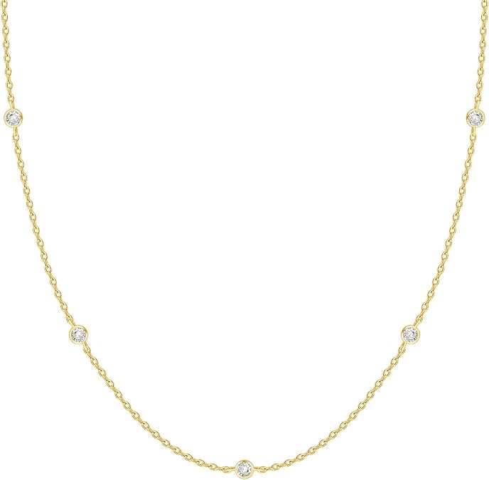 PAVOI Layering Necklace for Women, 14K Gold Plated Station CZ Chain | Layered Necklaces for Women, Simulated Diamond Necklace, Dainty Necklace, Chain Necklace for Women