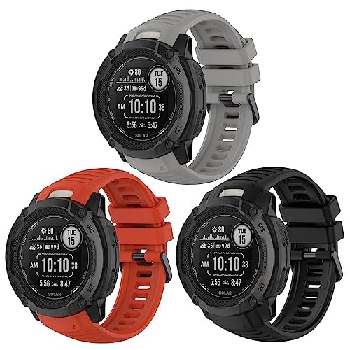 3Pack Smartwatch Band Compatible with Garmin Instinct 2X Case 50mm, Strap Width 26mm BlackRedGrey