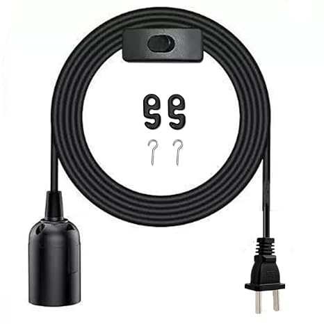 Hanging Pendant Light Cord -16Ft Light Bulb Socket with Cord E26/E27 Plug in Light Socket, Extension Hanging Lantern with On/Off Switch (Black)