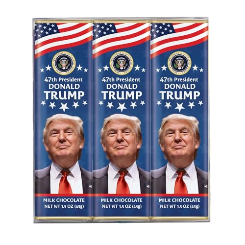 President Trump Milk Chocolate Bar - 47th Presidential Collection - Hand-Wrapped Sweet Treats Gift Pack - Trump 47 Election Party Choco Snack Bars & Merchandise - 1.75 oz each - 3 Bars Pack
