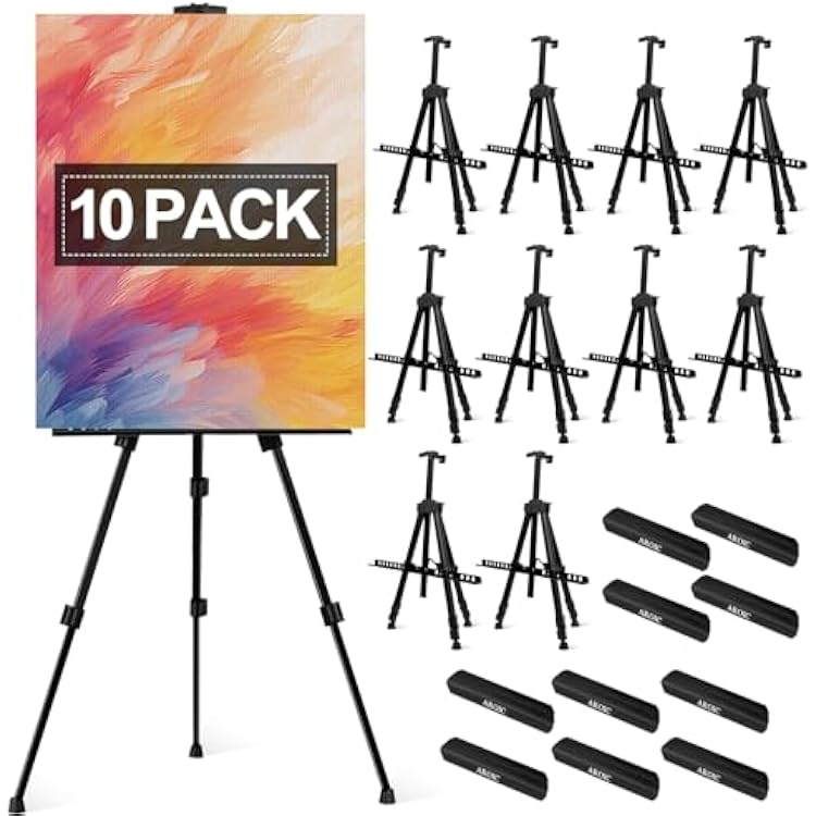 AROIC10 Pack Painting Display Easel Stand Portable Adjustable Metal Tripod Artist Canvases Height from20to66Inch Extra Sturdy forTable-TopFloor Painting, Drawingand Displaying,Black with10StorageBag