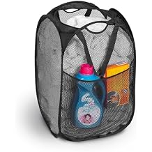 Smart Design Deluxe Mesh Pop Up Square Laundry Hamper w/ Side Pocket & Handles - VentilAir Fabric Collapsible Design - for Clothes & Laundry - Home - (Holds 2 Loads) (14 x 23 Inch) [Black]