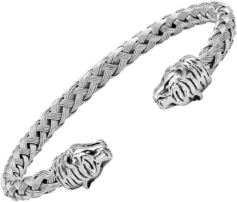Steeltime 18K Gold Plated Stainless Steel Lions Head Braided Cuff Bracelet