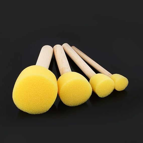 4 Pcs Round Foam Sponges Brush Set, Painting Tools for DIY Arts Crafts Stencils 4 Sizes Brush and Wooden Handle for DIY Acrylic Watercolor Varnishes Kids Arts Crafts