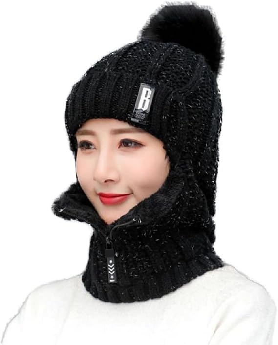 Fleece Lined Women's Beanie, Winter Hat Scarf Mask Set