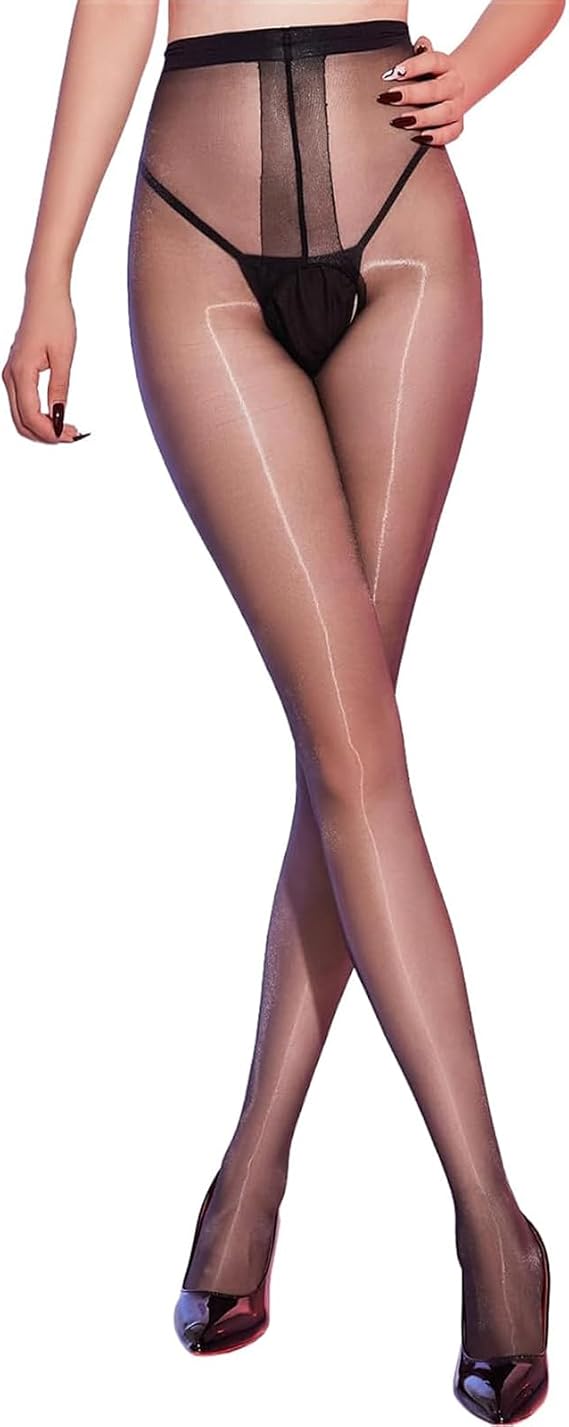 Women's Pantyhose Super Sexy Shiny Tights T-Crotch Footed Sheer Oil Shimmery High Waist Stocking