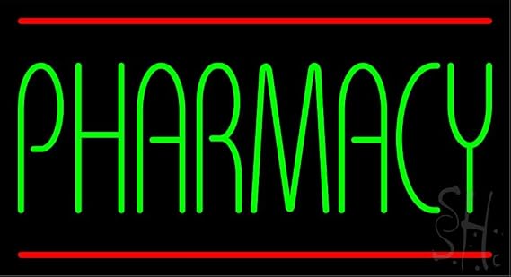 Red Pharmacy Green Border LED Neon Sign 13 x 24 - inches, Black Square Cut Acrylic Backing, with Dimmer - Bright and Premium built indoor LED Neon Sign for Medial Store, Medail Camp.