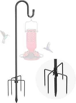 Bird Feeder Pole for Outdoor, Thick Shepherds Hook for Hummingbird Feeder Heavy Duty, 78 inch Adjustable Garden Hanger Stand with 5-Prong Base Hanging Plant Basket Lantern Wind Chime Decor., Anti-Rust