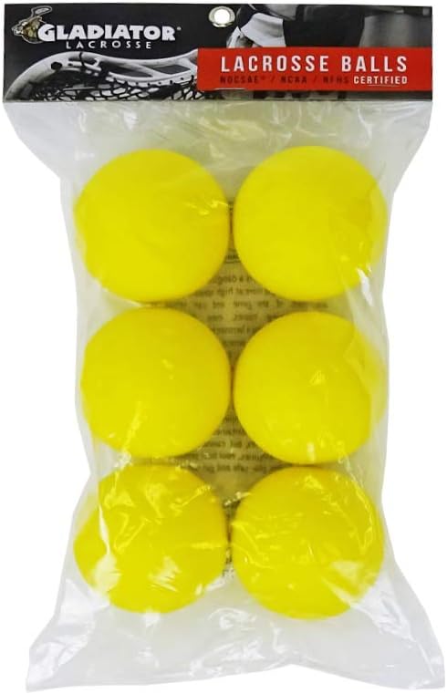 Gladiator Lacrosse Pack of 6 Official Lacrosse Balls Yellow Meets NOCSAE Standards, SEI Certified