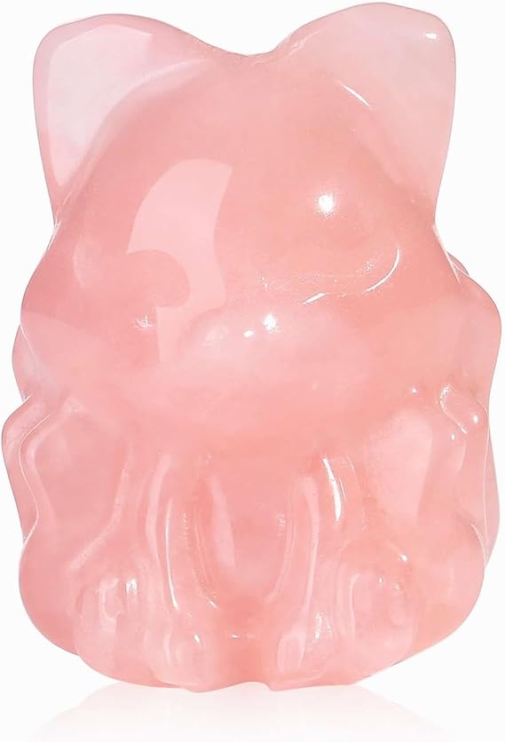 LAIDANLA 2" Rose Quartz Fox Figurine Healing Crystals Pink Fox Statue Hand Carved Natural Gemstone Polished Reiki Spiritual Pocket Animal Sculpture Home Office Room Desk Decor