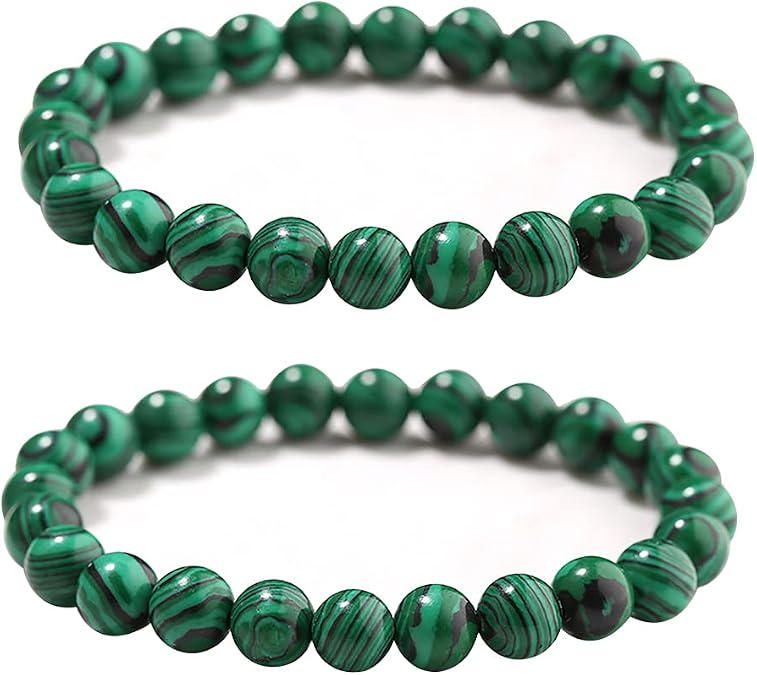 Malachite Bracelet Set,Handmade Gemstone Beaded Stretch Bracelets for Women Men Yoga Bracelet Stone Crystal Beads Bracelets