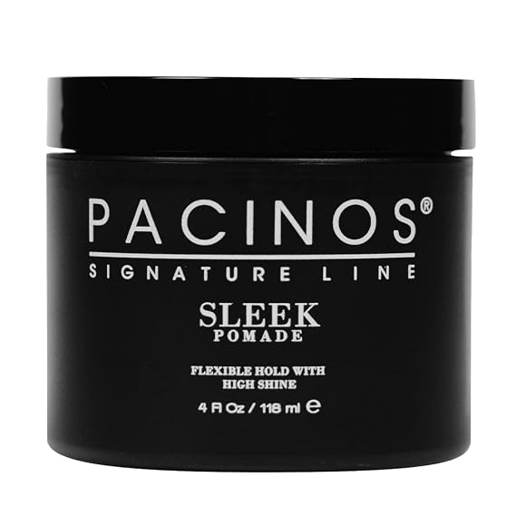 Pacinos SLEEK High Shine Flexible Pomade for Men - Long-Lasting Styling for Medium to Longer Hair - Wet Look with All-Day Hold - 4 oz