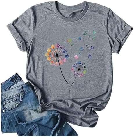 Anbech Womens Dandelion Graphic T-Shirts Teen Girls Cute Sunflower Print Casual Tee Tops