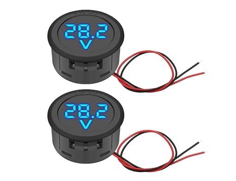 DC4V-100V Voltmeter, LED Digital Waterproof Round 2-Wire Battery Gauge Mini Voltage Display Tester for Cars, Motorcycles, ATVs, Boats, Trucks, Marine Battery Monitors(Blue)