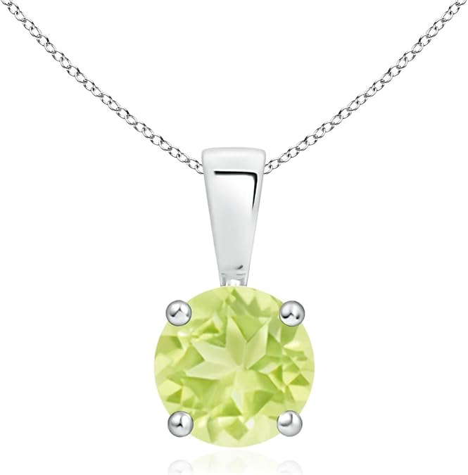 Angara Natural Peridot Solitaire Pendant for Women | Classic Prong-Set Round Peridot Solitaire Pendant in 14K Solid Gold/Silver/Platinum With 18" Chain | August Birthday, Gemstone Jewelry Gift