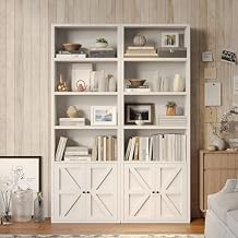 MXV 6-Tier Bookshelf and Bookcase Set of 2, Wooden Bookshelves with Cabinet Doors, Floor Bookshelves and Office Storage Cabinets for Home Office, Living Room (White 2 Pack, 6-Tier)