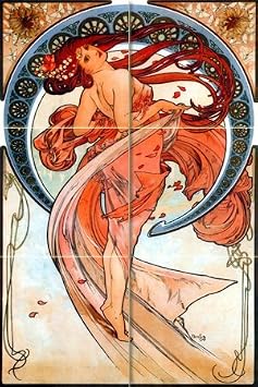 Tile Mural Art Nouveau Dance by Mucha Alphonse - Art Kitchen Bathroom Shower Wall Backsplash Splashback 2x3 4.25" Ceramic, Glossy