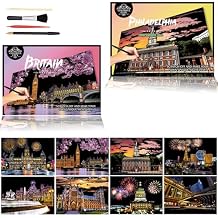 Scratch Painting & Scratch Art for Adults 8pcs Rainbow City Night View Scratch Cards, Paint by Scratch Paper Art Set