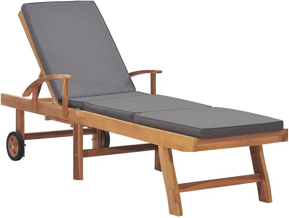 Pool Lounge Chairs,Lounge Chair Outdoor Furniture,Sun Lounger with Cushion Solid Teak Wood Dark Gray,Sunbathing Chairs for Adults,Tanning Chair for Deck