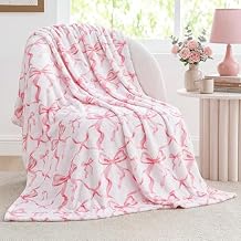 Buryeah Pink Bow Throw Blanket 50"x60" Ultra Soft Flannel Coquette Aesthetic Blanket for Girls Women Preppy Room Decor for Bed Sofa Spring Wedding Mother's Day Graduation Back to School Gift
