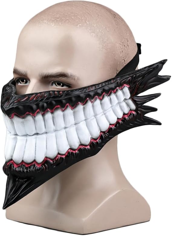 JCvCX Okarun Cosplay Mask Ken Takakura in Turbo Granny Form Half Face Maqurade Soft PVC Jagged Teeth Masque Costume Accessories for Comic Convention Animation Fans Con