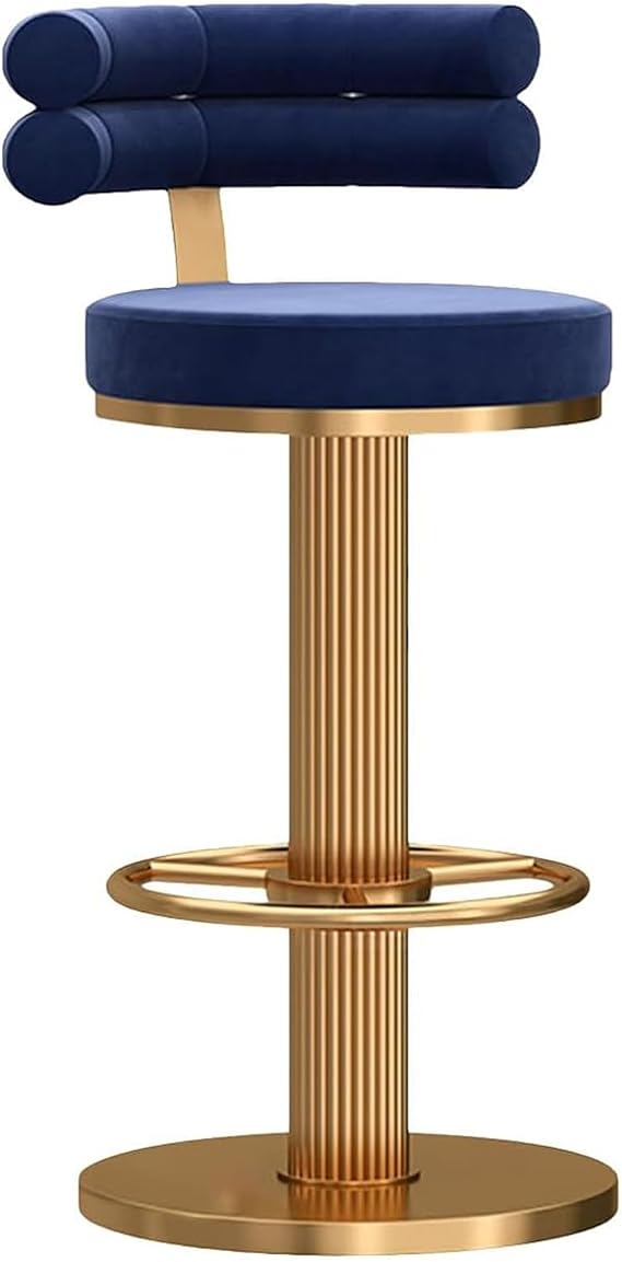 Bar Stool Modern Velvet Swivel Bar Stool with Adjustable Height and Backrest Blue