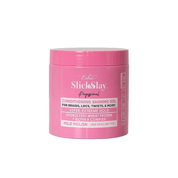 Esha Professional - Slick N Slay - Conditioning Gel For Braids, Locs, Twists, More! Hydrolyzed Wheat Protein + Biotin B Complex! - Mild Melon Scent (16 oz.)
