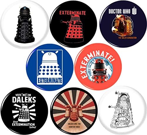 Dalek x 8 NEW 1 inch 25mm pins buttons badges dr who EXTERMINATE stocking stuffer doctor ...