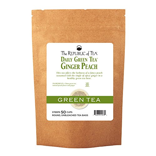 The Republic of Tea Ginger Peach Green Tea, 50 Tea Bags, Ripe Peach Spicy Ginger Gourmet Green Tea