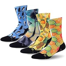 HUSO Unisex Funky Digital Printed Athletic Crew Hiking Cycling Socks 4 Pairs