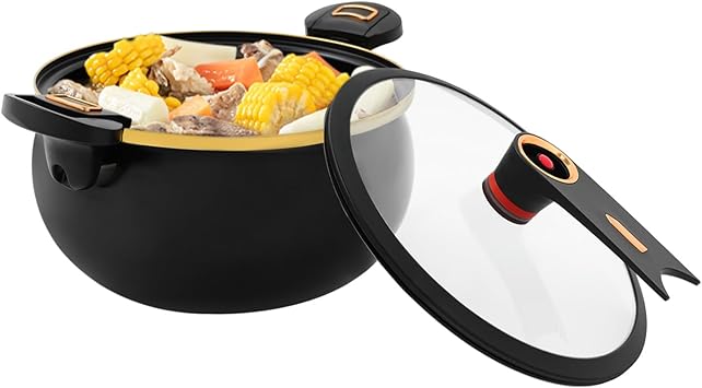 Micro Pressure Cooker, 8L Non-Stick Multi-Function Pressure Cooking Pot with Visual Glass Lid & Twist Lock Handles, for Gas, Induction, Electric, Ceramic Stoves