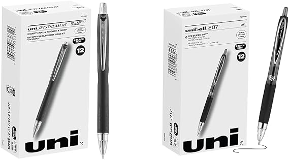 uni-ball Uniball Jetstream RT 12 Pack, 1.0mm Medium Black, Wirecutter Best Pen, Ballpoint Pens & Signo 207 Gel Pen 12 Pack, 1.0mm Bold Black Pens, Gel Ink Pens