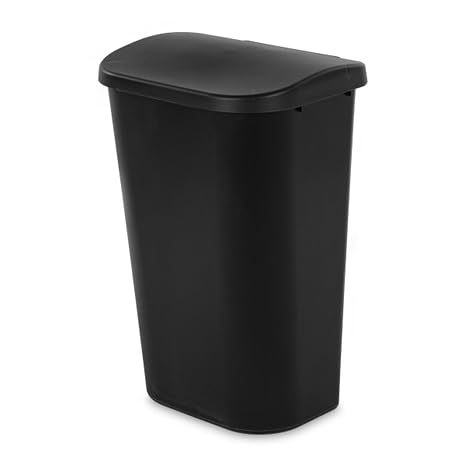 Sterilite 24-Pack Lift Top Wastebasket, D-Shape Trash Can w/Hinged Lid, 11.3 Gallon, Black - Modern Garbage Bin for Kitchen, Bathroom, Garage or Workspace, Fits 13-Gal Waste Liner