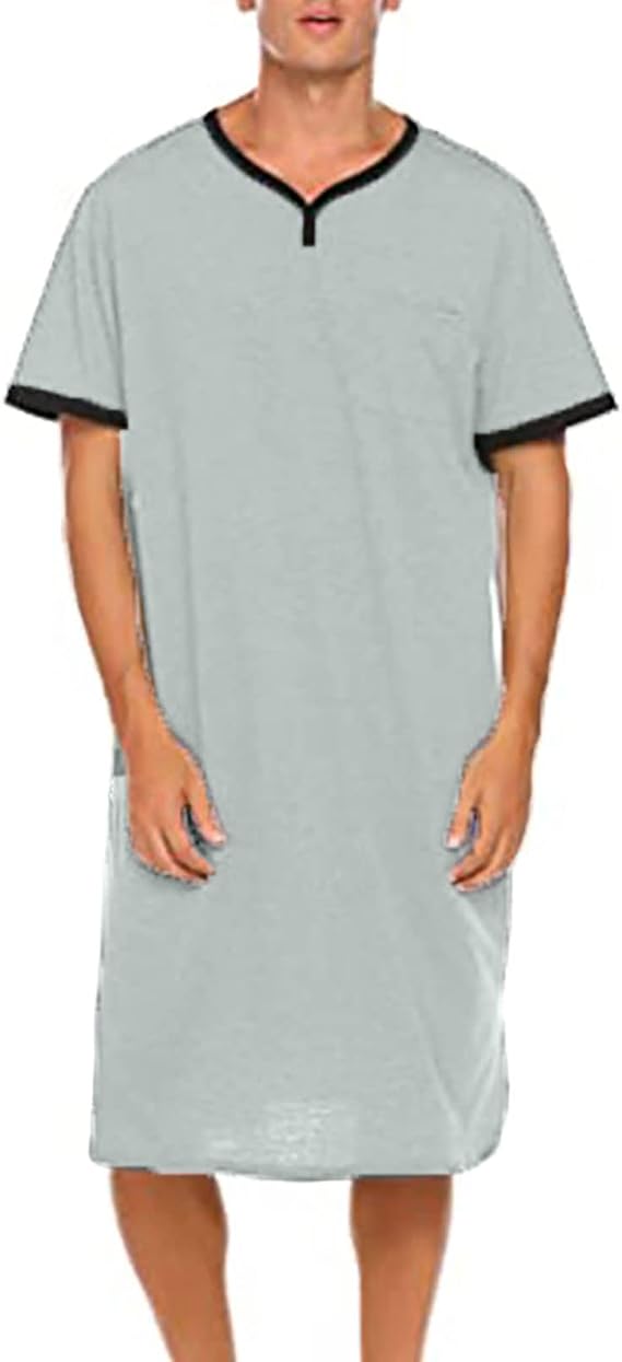 Nightshirt for Men Nightgown Short Sleeve V Neck Sleepshirt Pajama Shirt Summer Comfy Big & Tall Henley Sleep Gowns