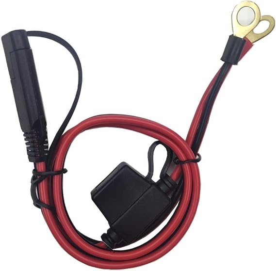 SAE to Ring Terminal Harness Cable 2FT - SAE Plug to Battery Connector Solar Panel Cord Extension Adapter 12V 24V 2 Pin Quick Connect and Disconnect 16AWG Wire 10A Fuse