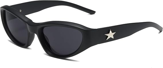 Cyxus Y2k Star Black Sun Glasses for Women, Wrap Around UV Sunglasses Women Men Swift Oval Fashion Sport Shades Trendy Sun Glasses 1084