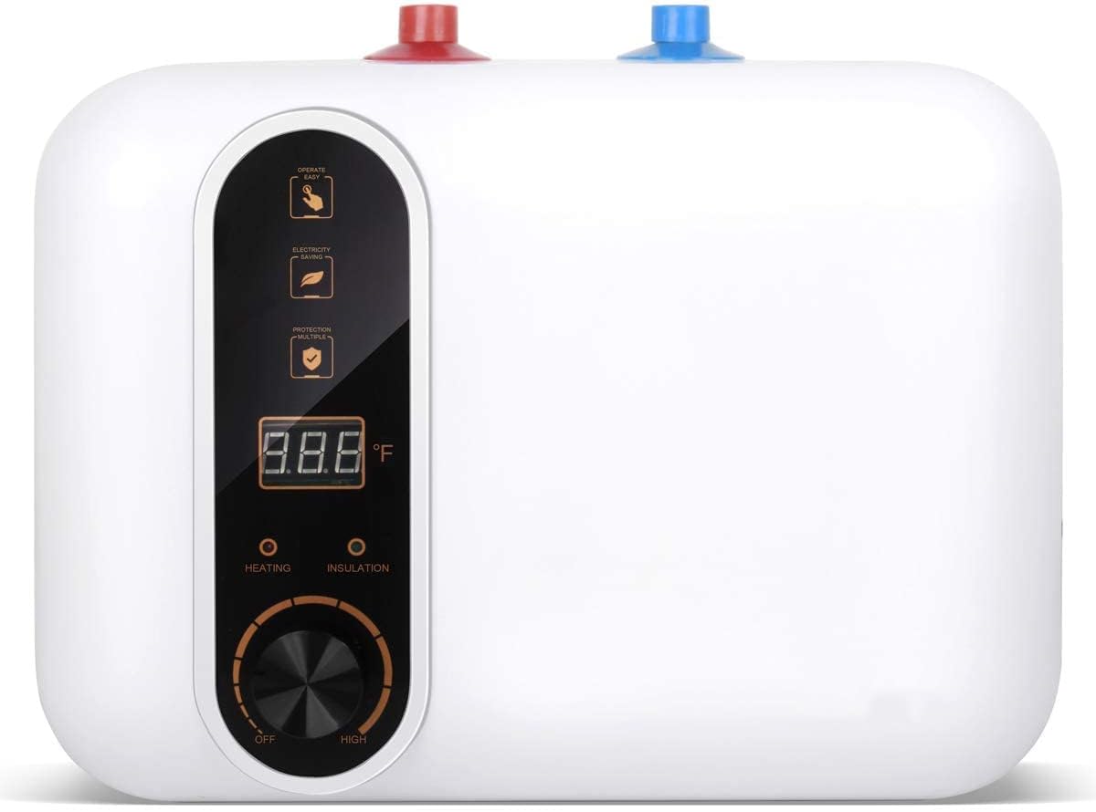 Electric Water Heater, 110 V1500 W, Small Electric Water Heater, Adjustable from 30 to 65 °C, Electric Hot Water Heater, 2.8 gal 10 L, Large Capacity, Easy to Install, Suitable for Homes, Kitchens