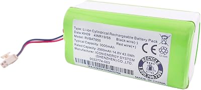SCREENTRONICS Lithium Ion Li-ion Battery RVBAT850 14.8V 3000mAh Compatible Replacement for Shark Robot Vacuum Cleaner Green