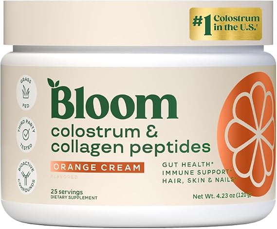 Bloom Nutrition Bovine Colostrum Powder, Orange Cream, 25 Servings